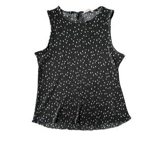 Above & Beyond Pleated Polka Dot Sleeveless Top Black White Relaxed XL